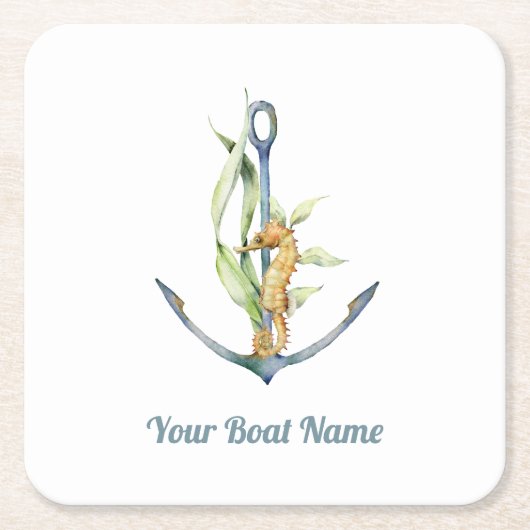 船名付き航海の乗馬及びいかり スクエアペーパーコースター (正面)