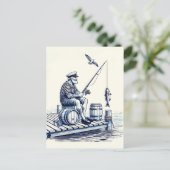船員が桟橋に腰かけたヴィンテージイラスト ポストカード (スタンド正面)