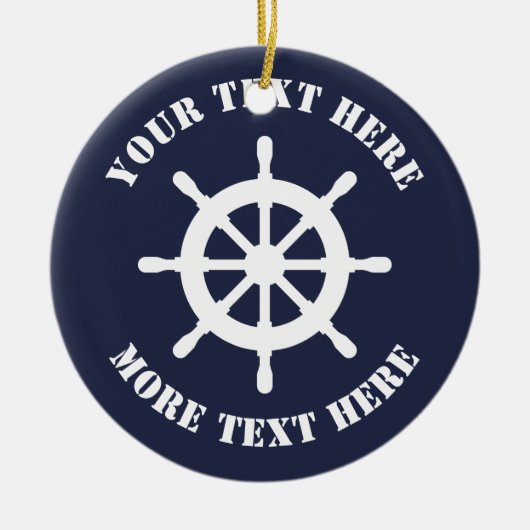船員のための航海のな船の舵輪のクリスマスのオーナメント セラミックオーナメント (正面)