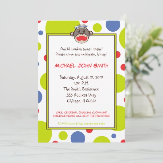 船員のソックス猿の誕生日のパーティの招待状 招待状 (スタンド正面)