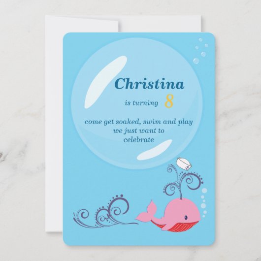 船員の女の子のクジラの誕生日 招待状 (正面)