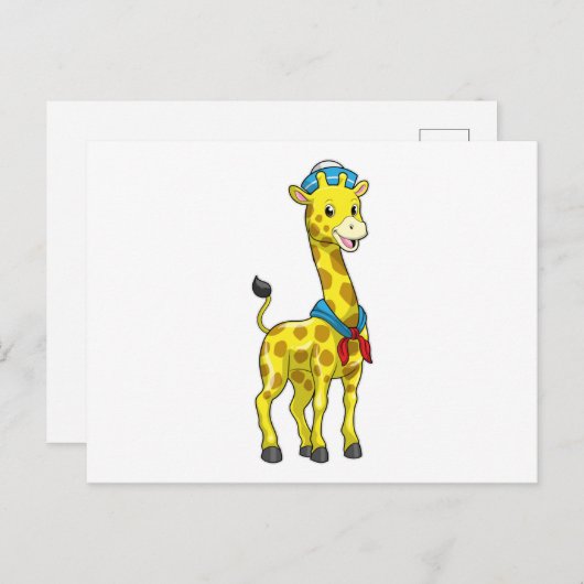 船員の帽子をかぶったキリン ポストカード (正面/裏面)