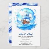 船員の歓迎：男の子航海のの赤ちゃんシャワー 招待状 (正面/裏面)