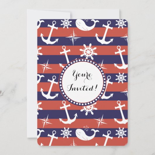 船員の航海のな濃紺および赤Graduatonはパーティを楽しみます 招待状 (裏面)