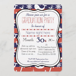 船員の航海のな濃紺および赤Graduatonはパーティを楽しみます 招待状