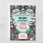 船子供クール旗ボート海賊最初の誕生日 招待状 (正面)