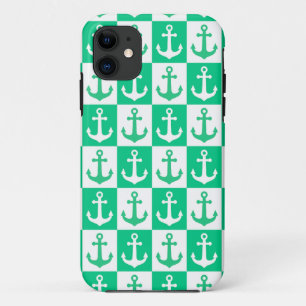 船市松模様にいかりパターン – 海緑 iPhone 11 ケース