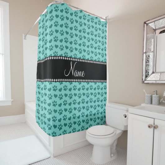 船底パーソナライズされたの緑のハートと足に名前を付ける シャワーカーテン (インサイチュ)