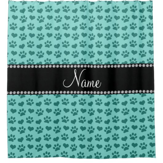 船底パーソナライズされたの緑のハートと足に名前を付ける シャワーカーテン (正面)