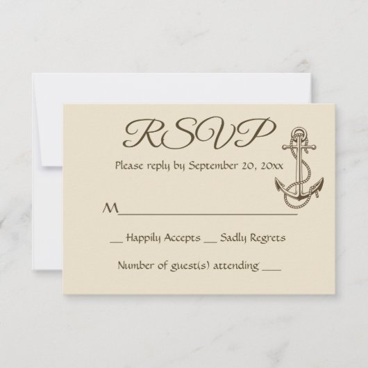 船航海のいかりタンRSVPブラウンウェディングパーティー 出欠カード (正面)