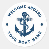 船航海のいかりネイビー青と白 ラウンドシール (正面)