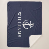 船航海のいかり名前をカスタムするネイビーブルー シェルパブランケット (正面)
