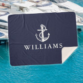 船航海のいかり名前をカスタムするネイビーブルー シェルパブランケット