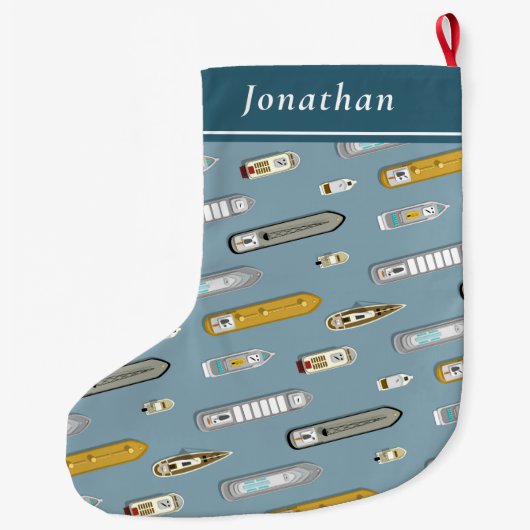 船航海のが川に沿って船を運ぶ ラージクリスマスストッキング (裏面)