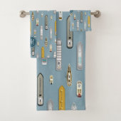 船航海のが青い川の上でモノグラムの船 バスタオルセット (インサイチュ)