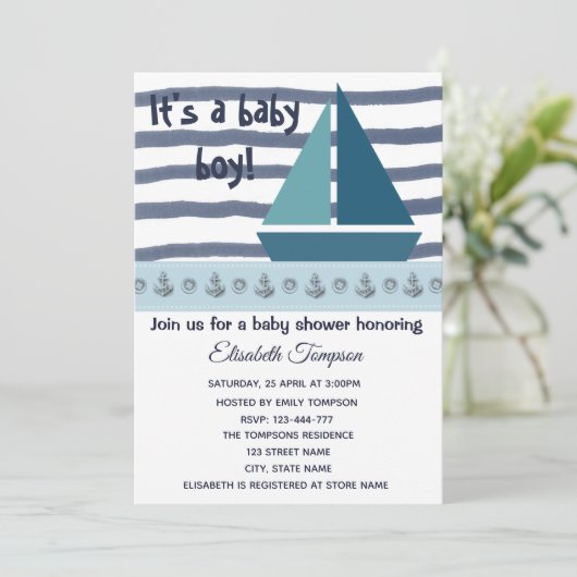 船航海のといかりの男の子のシャワー 招待状 (スタンド正面)