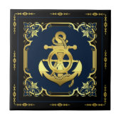 船航海のの車輪/いかりネービーブルー/金ゴールド タイル (正面)