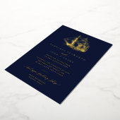 船航海のイラストレーションネイビーブルー結婚ズ 箔招待状 (回転した状態)