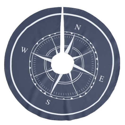 船航海のコンパスハンプトンネイビーブルーとホワイト ブラッシュドポリエステルツリースカート (正面)