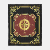 船航海のコンパス金箔ブラック/金ゴールド/レッド フリースブランケット (正面)