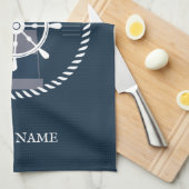 船航海のパーソナライズされた名ネイビーブルー キッチンタオル (四つ折り)