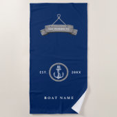 船航海の名いかりネイビーブルー ビーチタオル (正面)