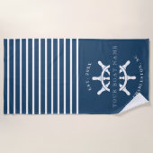 船航海の名のストライプ ビーチタオル (正面)