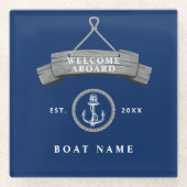 船航海の名のパーソナライズされたいかり ガラスコースター (正面)