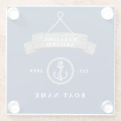 船航海の名のパーソナライズされたいかり ガラスコースター (裏面)