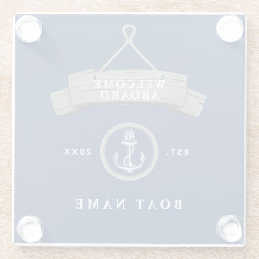 船航海の名のパーソナライズされたいかり ガラスコースター (裏面)