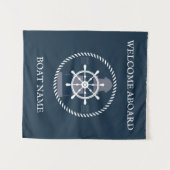 船航海の名ネイビパーソナライズされたーブルー タペストリー (正面(横))