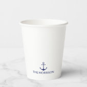 船航海の名ネイビーブルーとホワイトいかり 紙コップ (裏面)