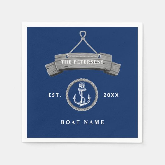 船航海の名パーソナライズされた族 スタンダードカクテルナプキン (正面)