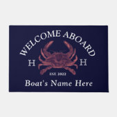 船航海の名レッドカニ歓迎ネイビーブルー ドアマット (正面)