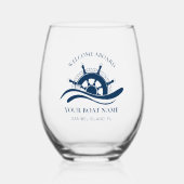 船航海の名船車海軍ブルー ステムなしワイングラス (正面)