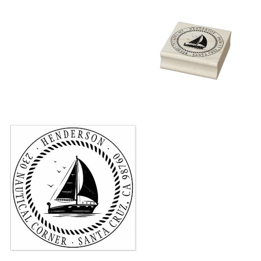 船航海の家族の名前ラウンド差出人住所 ラバースタンプ (押印)