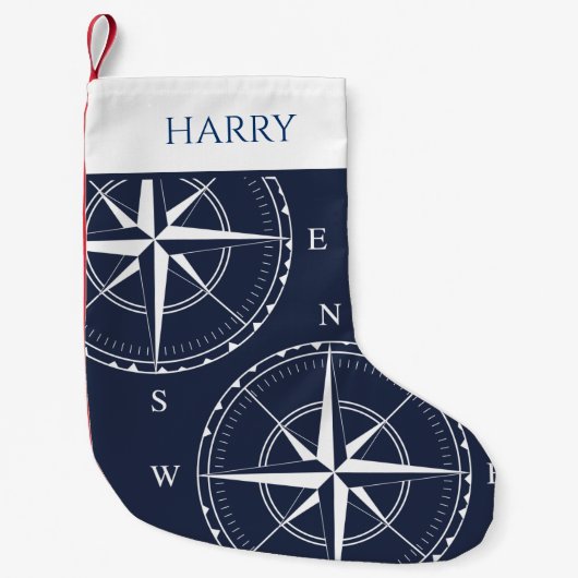 船航海の数コンパスネイビーブルー沿岸 スモールクリスマスストッキング (正面)
