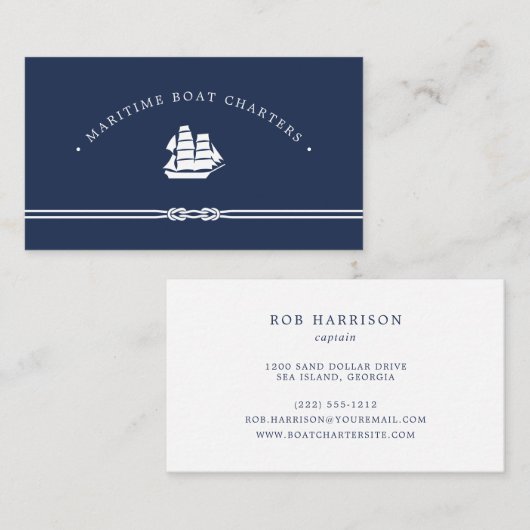 船航海の積 |ネイビーとホワイト |ボート憲章 名刺 (正面/裏面)