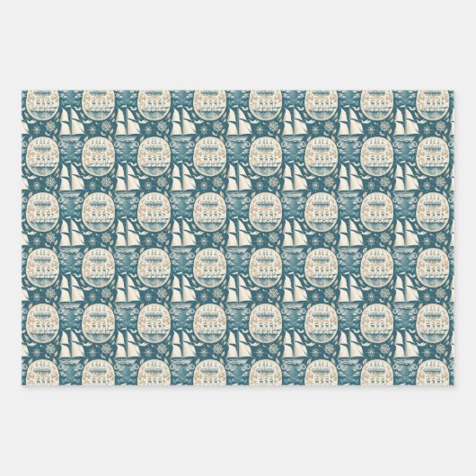 船航海の船と海をテーマにしたパターンNo14 ラッピングペーパーシート (正面3)