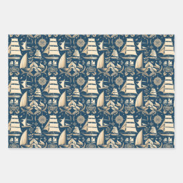 船航海の船と海をテーマにしたパターンNo9 ラッピングペーパーシート