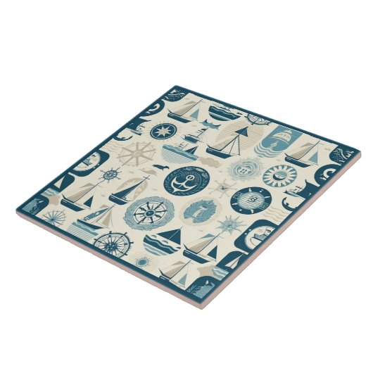 船航海の船と海をテーマにした陶磁芸術No12 タイル (側面)