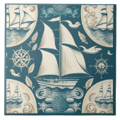 船航海の船と海をテーマにした陶磁芸術No14 タイル (正面)