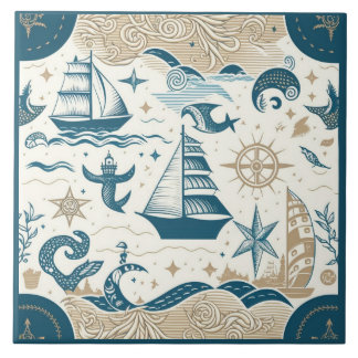 船航海の船と海をテーマにした陶磁芸術No15 タイル