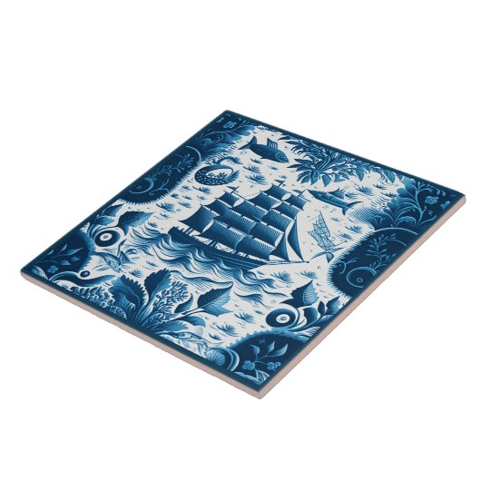 船航海の船と海をテーマにした陶磁芸術No5 タイル (側面)