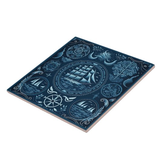 船航海の船と海をテーマにした陶磁芸術No7 タイル (側面)