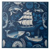 船航海の船と海をテーマにした陶芸芸術No4 タイル (正面)