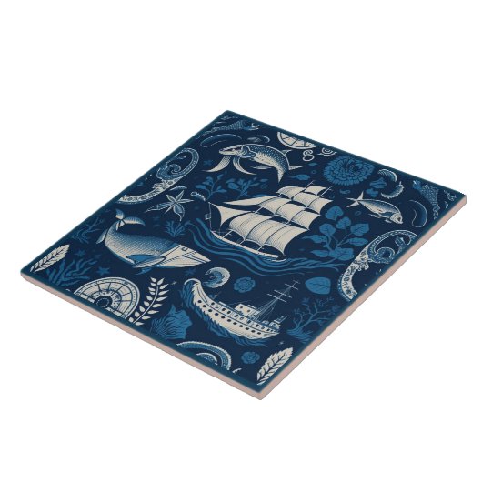 船航海の船と海をテーマにした陶芸芸術No4 タイル (側面)