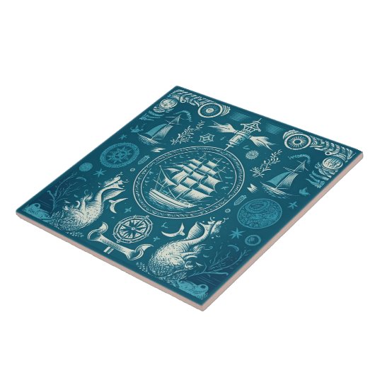 船航海の船・海をテーマにした陶磁芸術No2 タイル (側面)