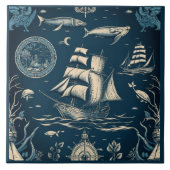 船航海の船・海をテーマにした陶磁芸術No3 タイル (正面)