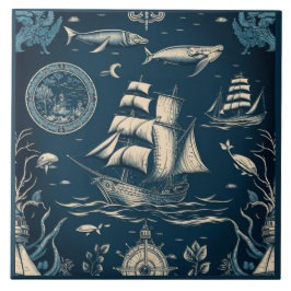 船航海の船・海をテーマにした陶磁芸術No3 タイル